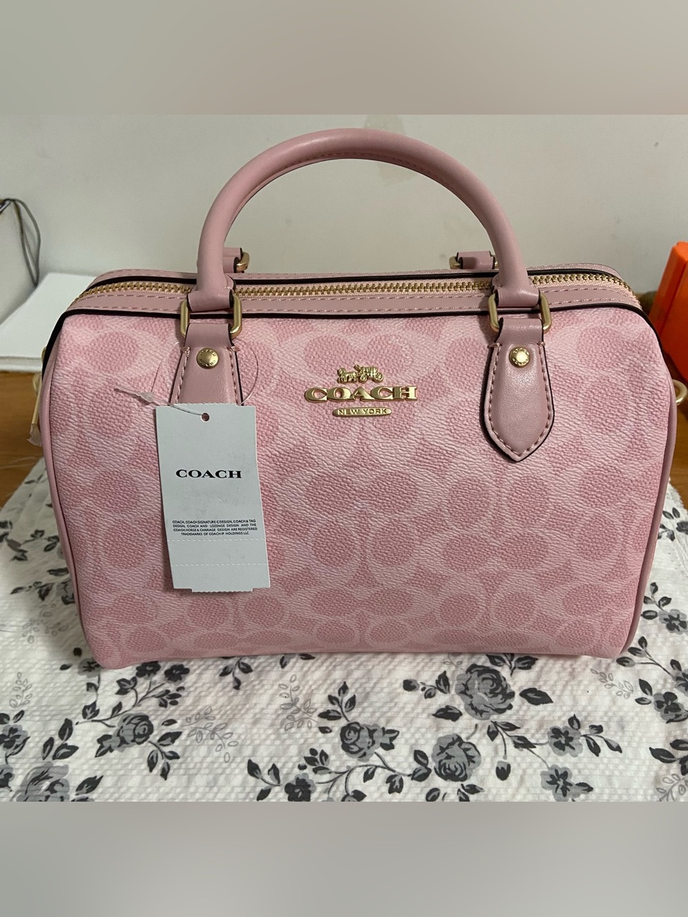 Coach Pink Signature Satchel with Gold Hardware